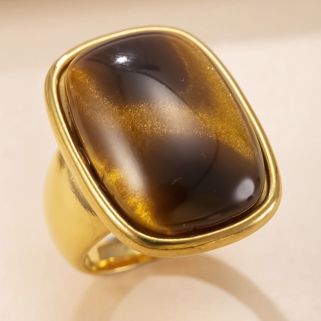 Cross-Border Exclusive Stainless Steel Jewelry Retro High-End Couple Rings Cast Square Inlaid Natural Stone Titanium Steel Rings