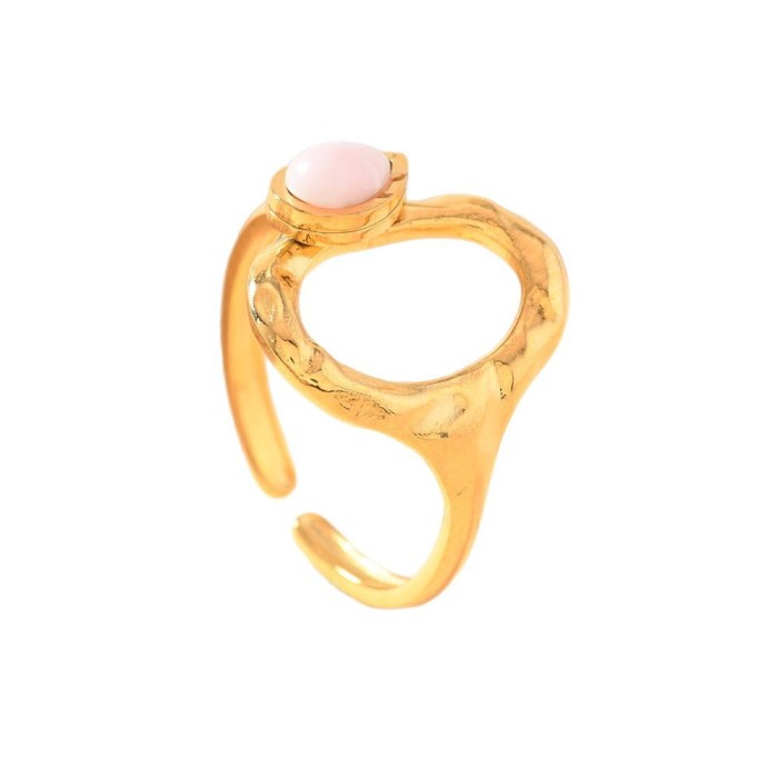 New Style Stainless Steel Ring Hollow Oval Natural Stone Ring Light Luxury High-end Open Ring Titanium Steel Jewelry