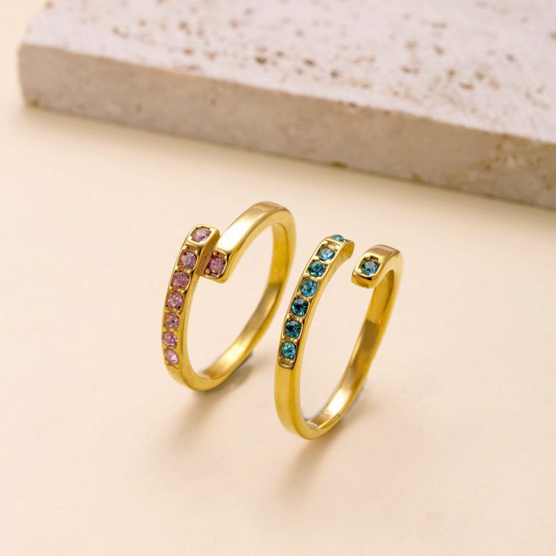 Cross-Border Korean Version Titanium Steel Jewelry Simple Micro Inlaid Diamond Open Ring for Women Niche Design Stainless Steel Couple Rings Factory