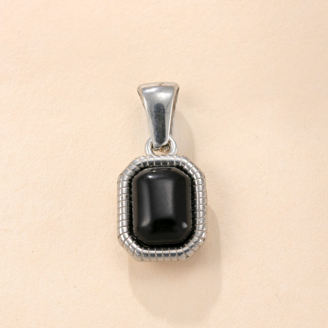 Single Pendant Stainless Steel Casting Jewelry Beveled Square Natural Stone Necklace Simple High-end DIY Pendant Accessory
