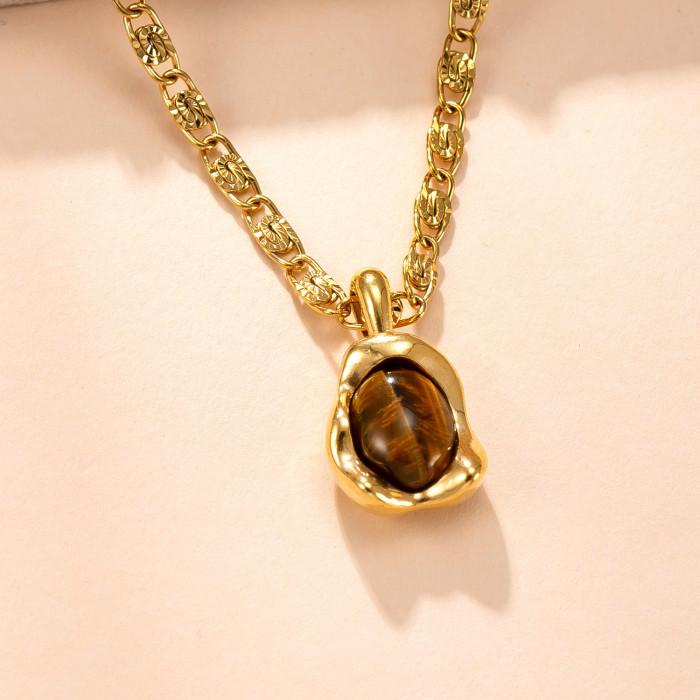 Single Pendant Cross-Border Stainless Steel Jewelry High-End Necklace Accessories Casting Irregular Natural Stone DIY Components Factory
