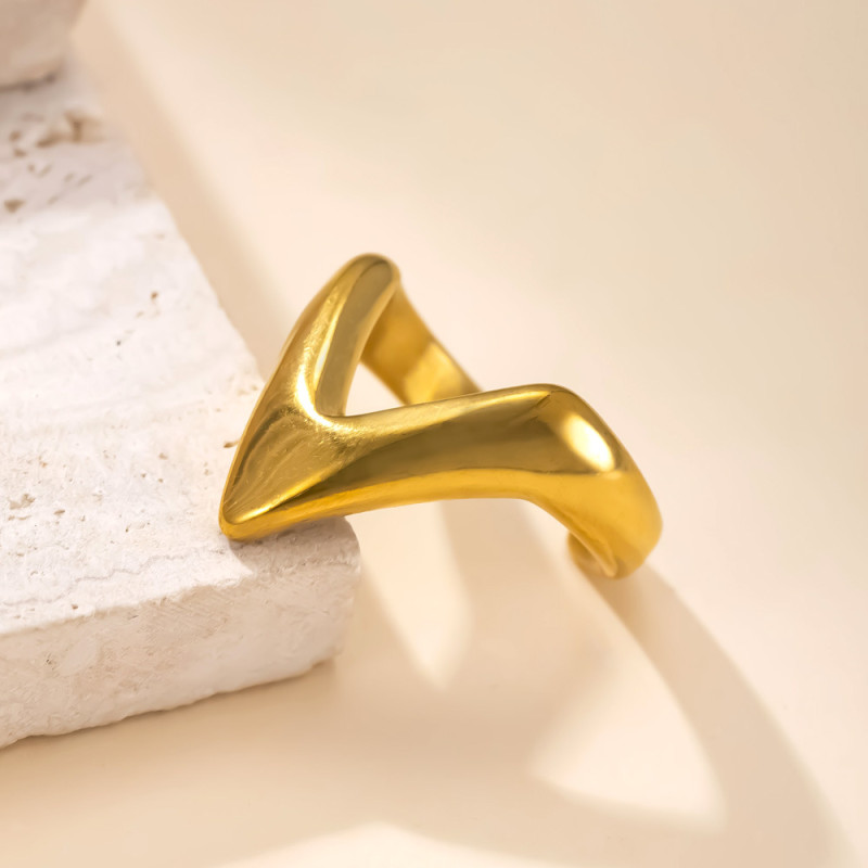Cross-Border Hot Selling Stainless Steel Ring Casting Smooth V-Shaped Open Ring Design Sense Titanium Steel Non-Fading Jewelry Factory