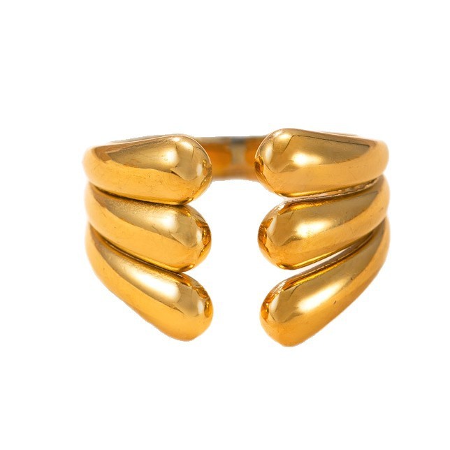 New Titanium Steel Jewelry Light Luxury Design Sense 18K Gold Plated Ring Casting Three-Layer Open Stainless Steel Ring