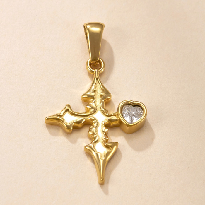Single Pendant Cross-Border Stainless Steel Jewelry Fashion Punk Spider Cross Inlaid Diamond Necklace Bracelet DIY Accessories Factory
