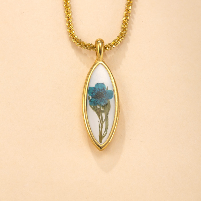 Single Pendant Cross-Border Stainless Steel Jewelry Fresh Style Eternal Flower Necklace Accessories Cast Geometric Dried Flower Resin Pendant
