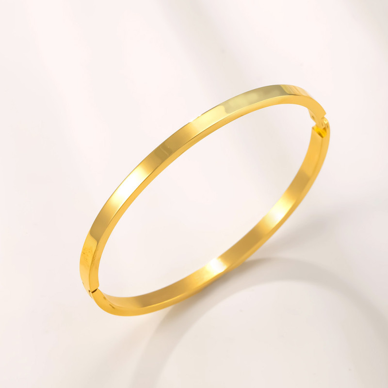 Cross-Border Hot-Selling Stainless Steel Bracelet 4mm Smooth Plain Ring Buckle Bracelet Simple 18k Gold Plated Titanium Steel Jewelry Wholesale