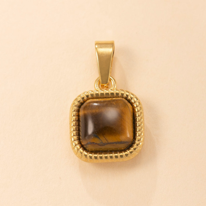 Single Pendant European and American Style Stainless Steel Jewelry Square Inlaid Natural Stone Necklace Accessories Fashion Versatile DIY Accessories Factory