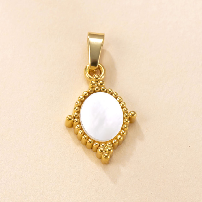 Single Pendant Hot Selling Stainless Steel Jewelry 18K Gold Plated Fashion Pendant Geometric Inlaid White Shell Neckl...