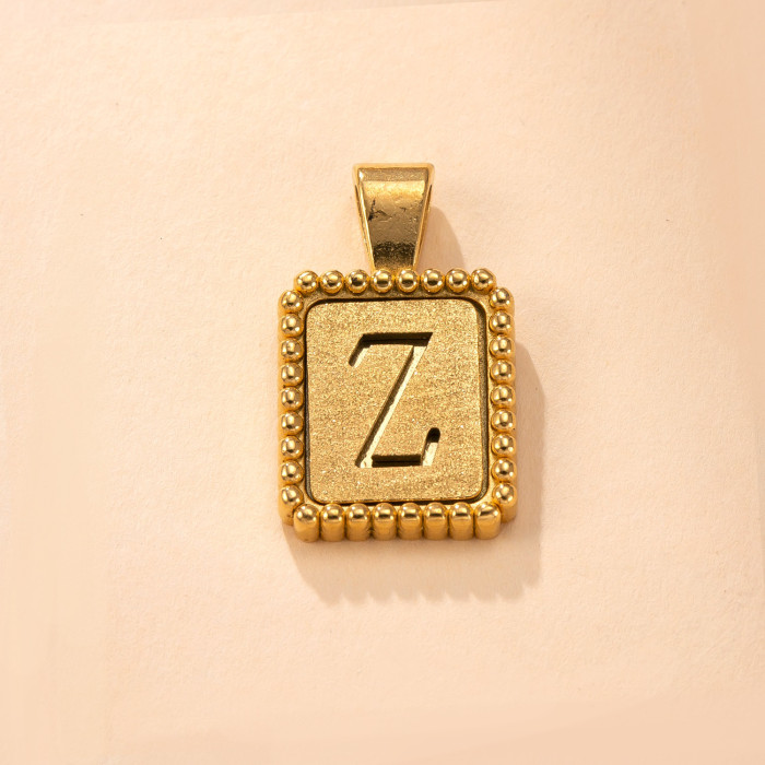 Single Pendant Fashion Stainless Steel Necklace Casting Square Plate Polka Dot Letter Pendant 18K Gold Plated Titaniu...