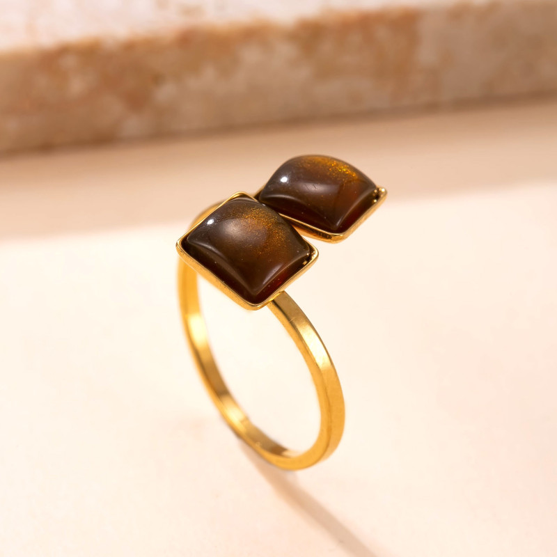 Cross-Border Hot Selling Titanium Steel Jewelry Ultra-Fine Geometric Natural Stone Open Ring Simple Fashion Stainless Steel Couple Rings