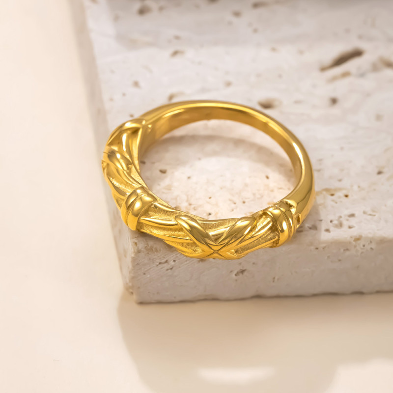 Cross-Border Hot Selling Stainless Steel Jewelry Light Luxury High-End Index Finger Ring Casting Wrapped 18K Gold Plated Titanium Steel Ring