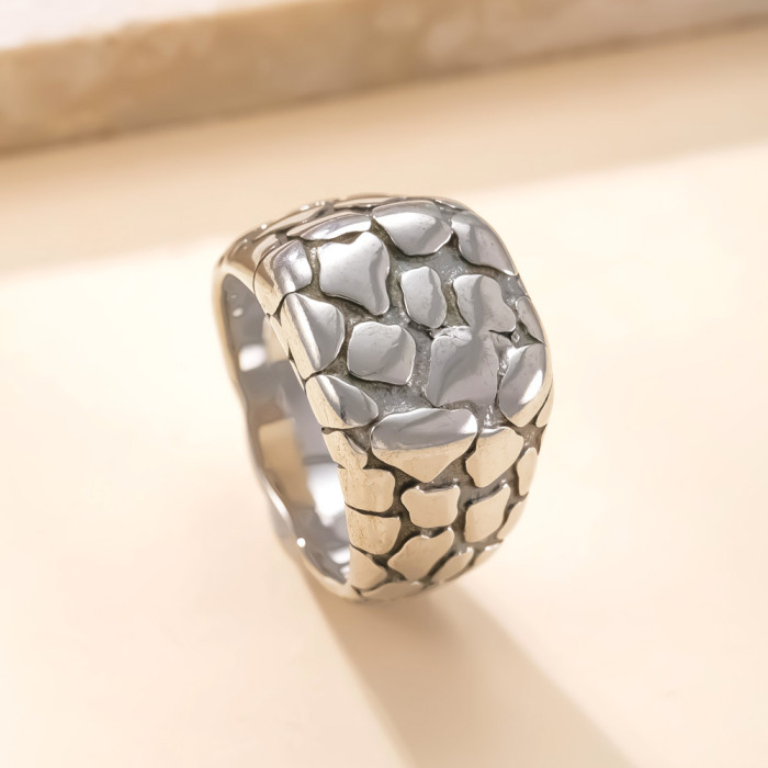 Stainless Steel Ring Cast Irregular Crack Ring Design Sense Plated 18K Gold Titanium Steel Jewelry Factory