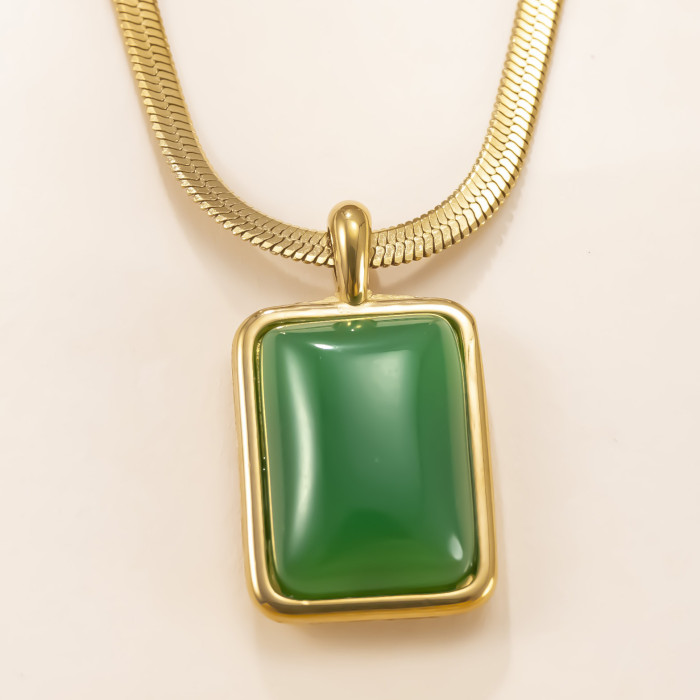 Single Pendant Cross-Border Stainless Steel Jewelry Palace Style Cast Square Natural Stone Necklace Pendant DIY Jewelry Accessories