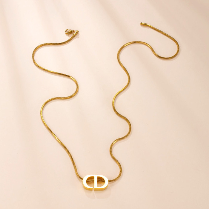 Hot Sale Stainless Steel Necklace Light Luxury Elegant Sweater Chain Cast Smooth CD Letter Snake Bone Chain Titanium...