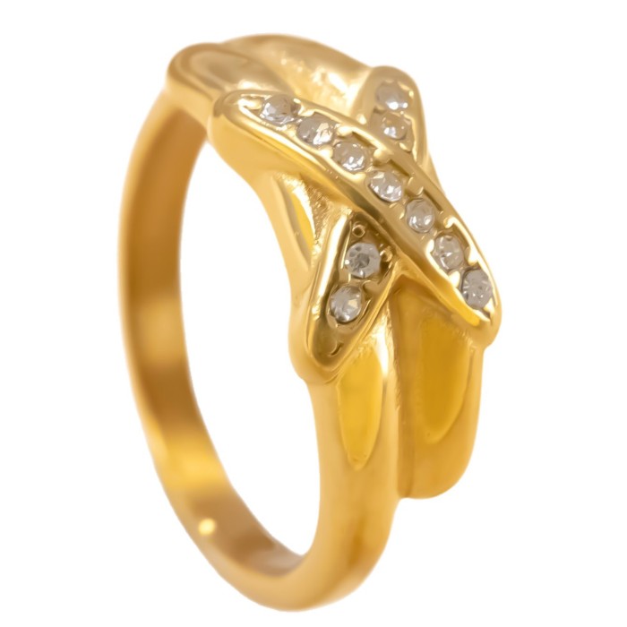 Amazon New Stainless Steel Ring Cross Stone-Inlaid Ring for Women High-end Fashion 18K Gold Plated Titanium Steel J...
