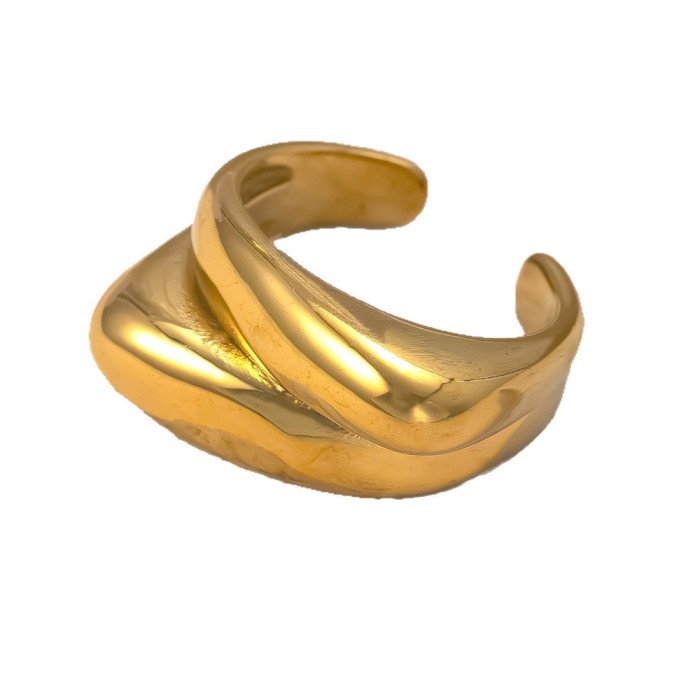 Stainless Steel Ring for Women, High-End Exaggerated Cast Geometric Ring, 18K Gold Plated Open Ring Jewelry