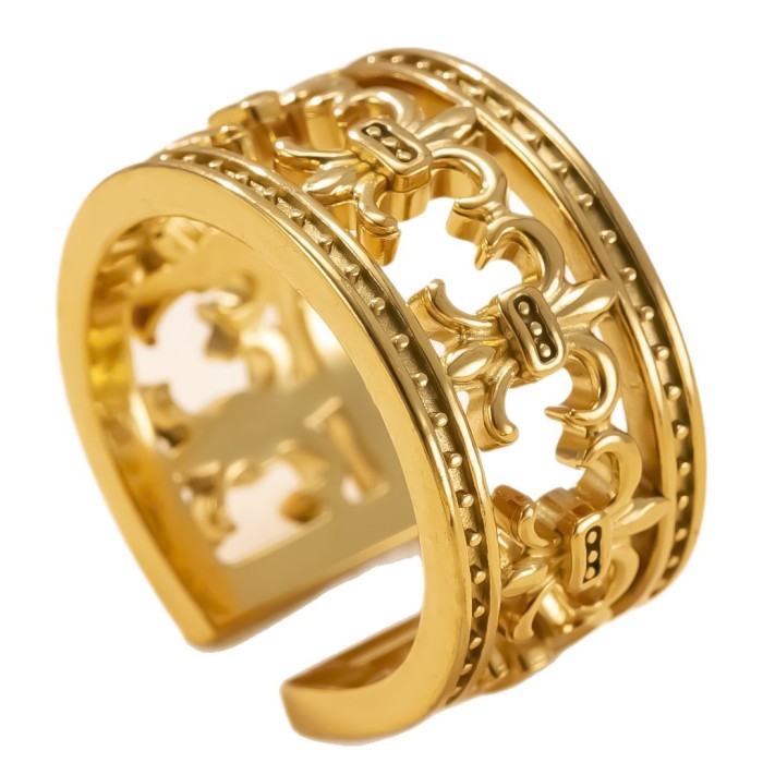 Cross-Border New Stainless Steel Jewelry Design Sense Punk Style Ring Hollow Cross 18k Gold Plated Titanium Steel Ring