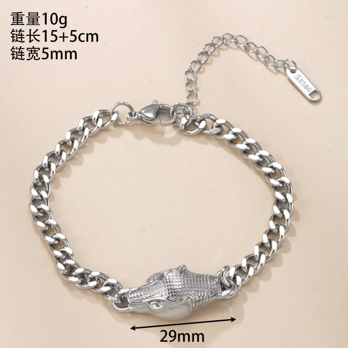 New Stainless Steel Bracelet Leopard Head Cuban Chain Lobster Clasp Bracelet Fashion Hip-Hop Titanium Steel Jewelry M...