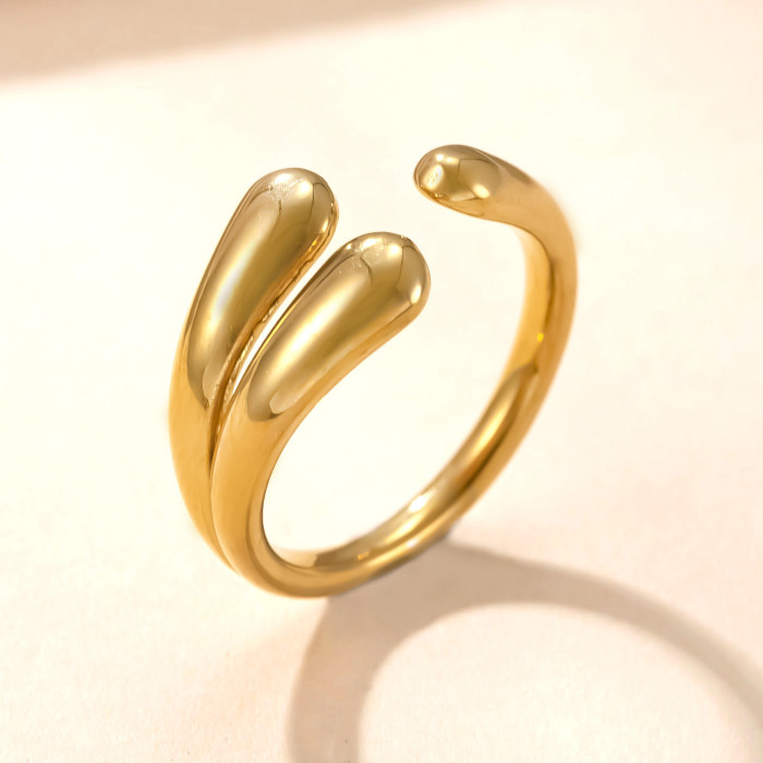 New Titanium Steel Jewelry Light Luxury Design Sense 18K Gold Plated Ring Casting Three-Layer Open Stainless Steel Ring