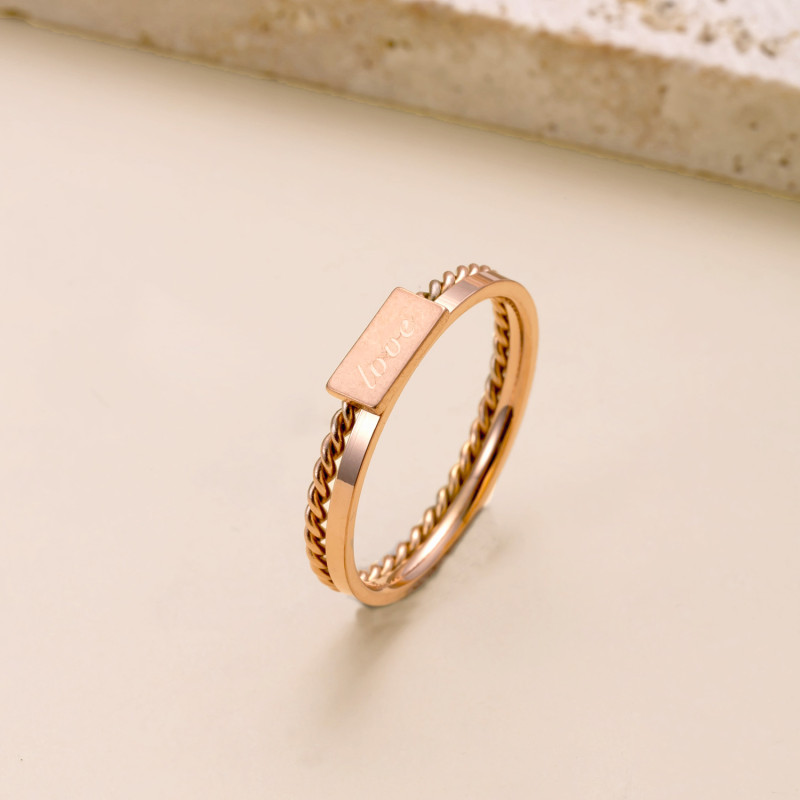 Cross-Border Hot Selling Stainless Steel Ring Twist English Brand Love Couple Rings Light Luxury Minimalist Style Titanium Steel Jewelry Factory