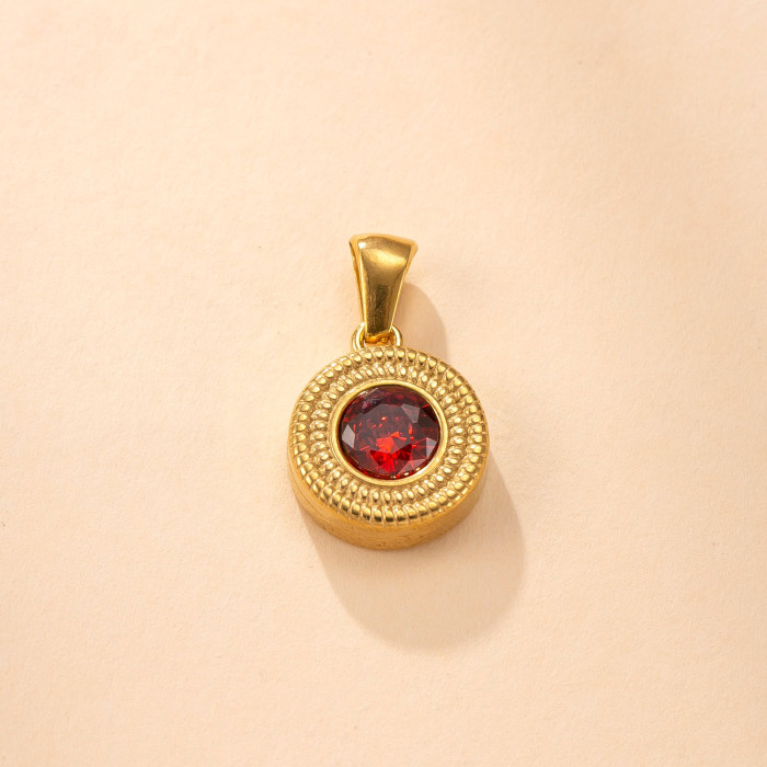 Single Pendant Cross-Border Stainless Steel Jewelry Vintage Palace Style Necklace Accessories Round Inlaid Diamond DIY Jewelry Components