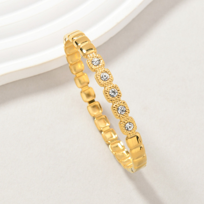 Cross-Border Hot Sale Snap Bracelet Hydraulic Inlaid Diamond Bracelet Simple Light Luxury Versatile Titanium Steel Non-Fading Bracelet for Women Wholesale