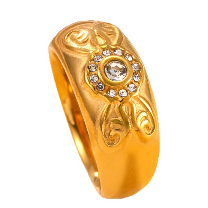New Product Stainless Steel Jewelry Cast Butterfly Stone-Inlaid Index Finger Ring Light Luxury Plated 18K Gold Tita...