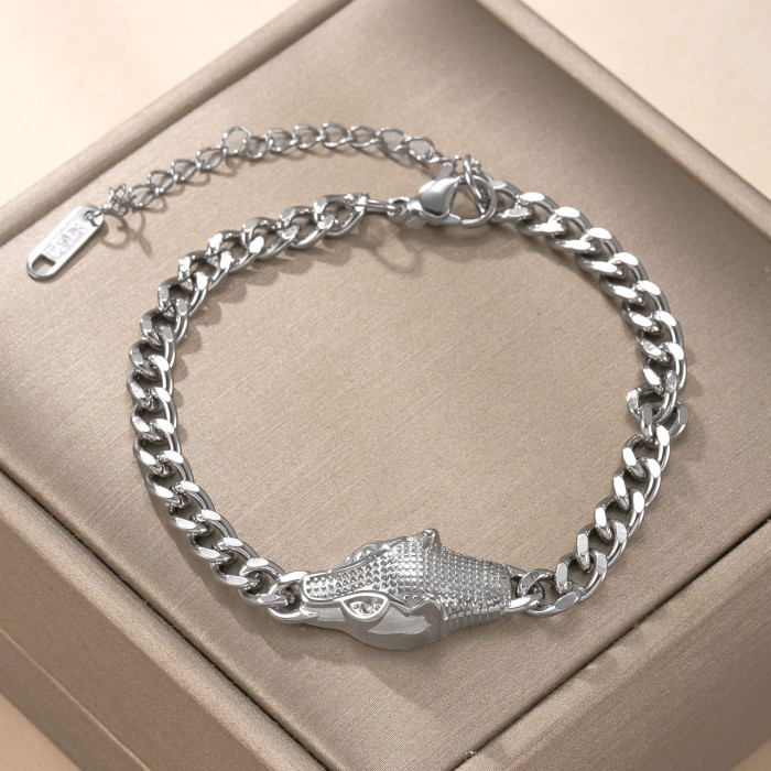 New Stainless Steel Bracelet Leopard Head Cuban Chain Lobster Clasp Bracelet Fashion Hip-Hop Titanium Steel Jewelry M...