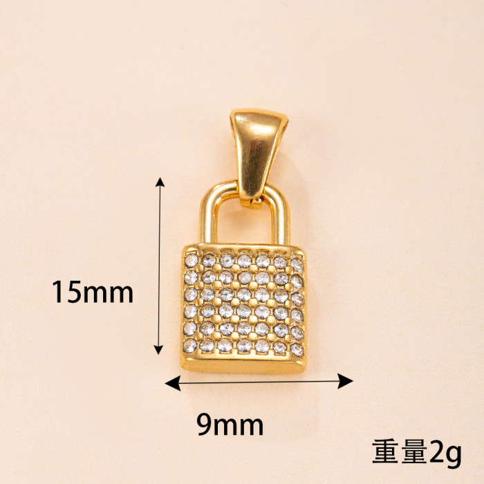 Single Pendant Stainless Steel Jewelry Casting Stone-Inlaid Heart Lock Necklace Accessories Fashion High-End DIY Je...