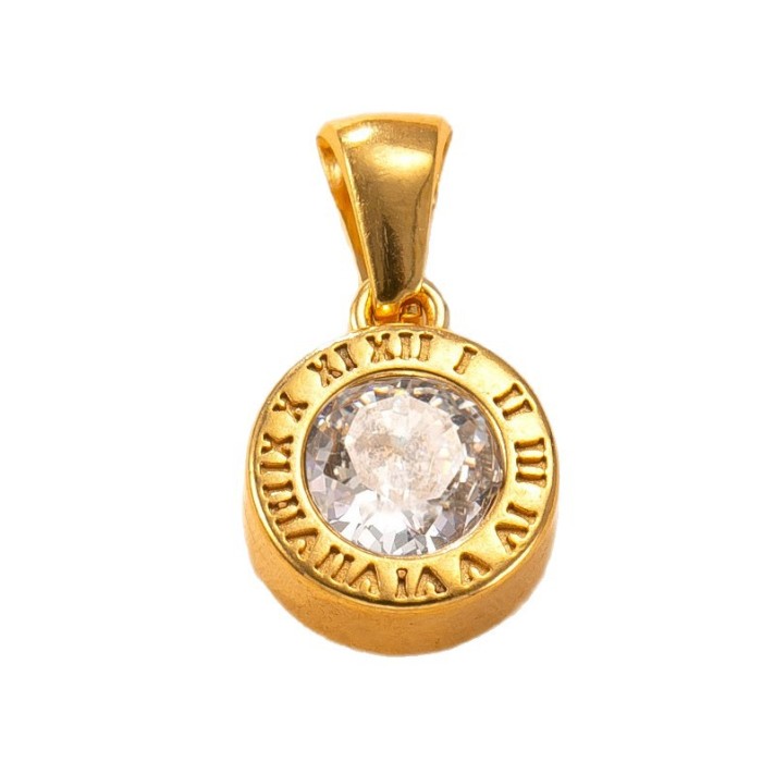 Single Pendant Titanium Steel Jewelry Round Stone-Inlaid Roman Numeral Necklace for Women High-End Feel 18K Gold Pl...