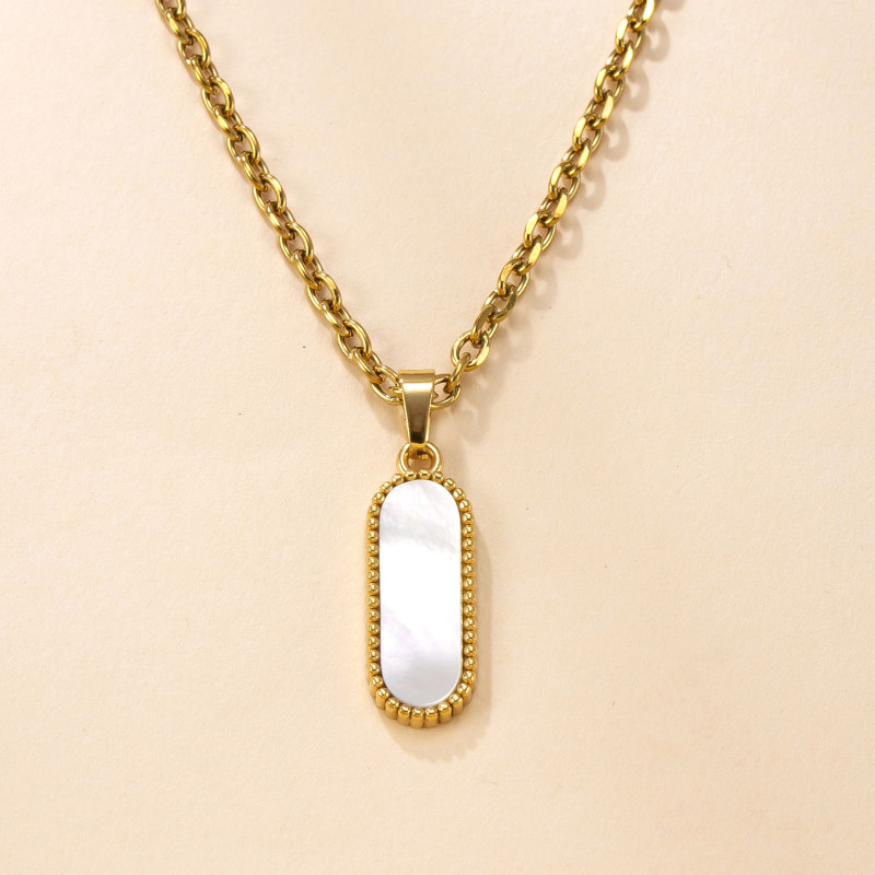 Single Pendant Cross-Border Hot Selling Stainless Steel Jewelry 18K Gold Plated Fashion Pendant Geometric Inlaid White Shell Necklace DIY Accessories