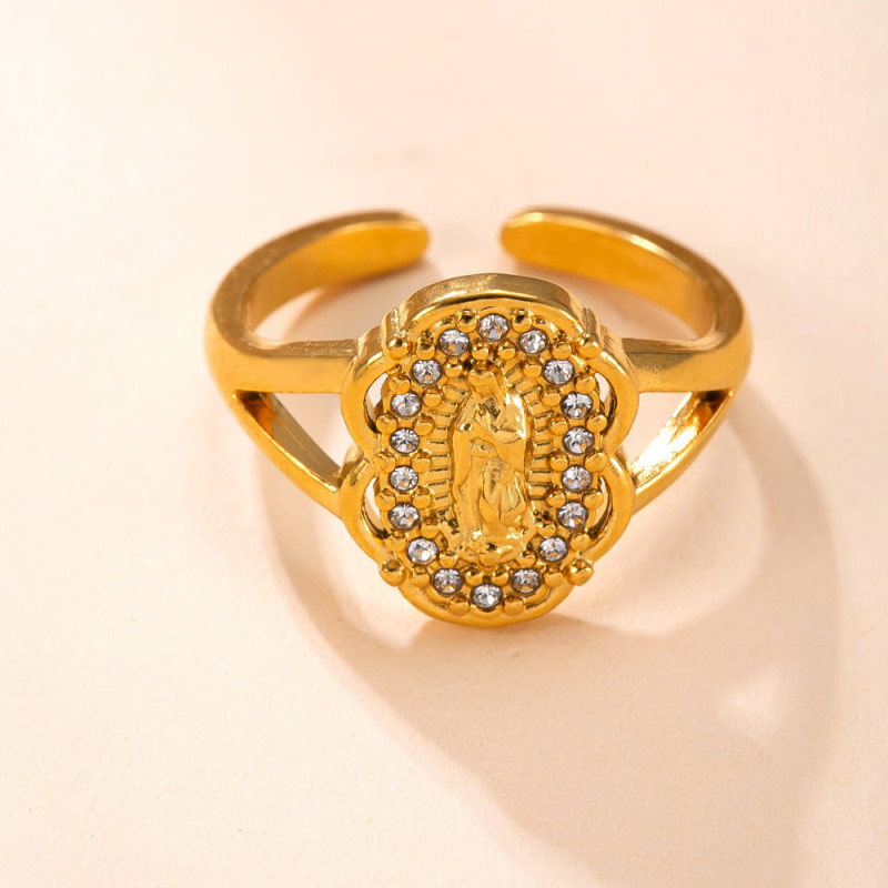 Cross-Border Hot-Selling Stainless Steel Ring Casting Virgin Mary Inlaid Diamond Index Finger Ring Titanium Steel Non-Fading Light Luxury Retro Ring
