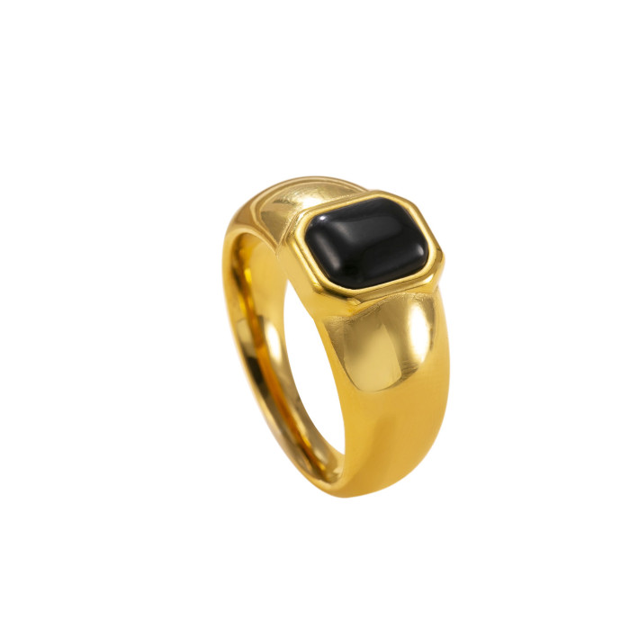 Hot-Selling Fashionable High-End Titanium Steel Ring Cast Square Natural Stone Stainless Steel Ring Wholesale Factory