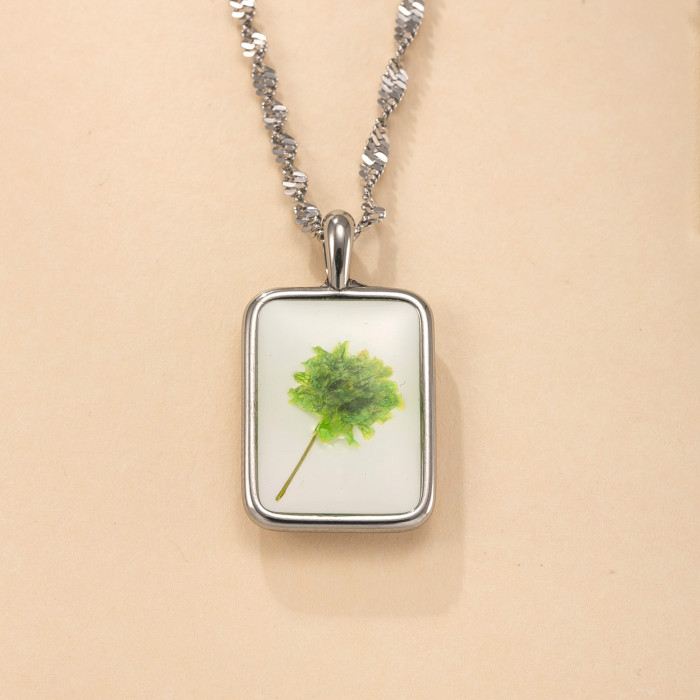 Single Pendant Cross-Border Stainless Steel Jewelry Fresh Style Eternal Flower Necklace Accessories Cast Geometric Dried Flower Resin Pendant