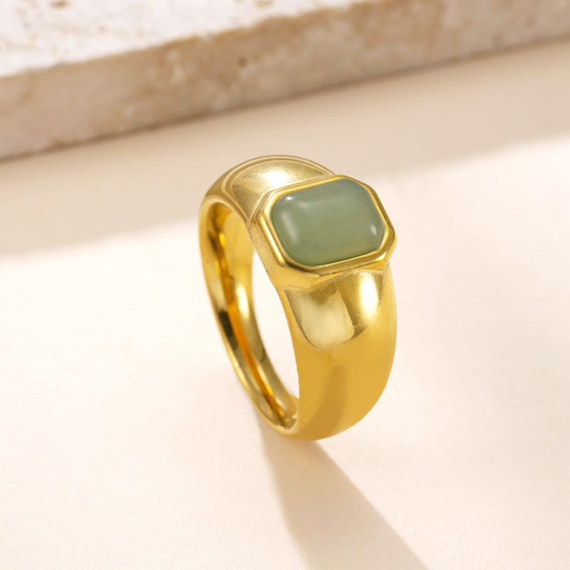 Cross-border Hot-Selling Fashionable High-End Titanium Steel Ring Cast Square Natural Stone Stainless Steel Ring Wholesale Factory