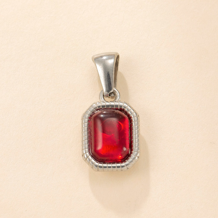 Single Pendant Stainless Steel Casting Jewelry Beveled Square Natural Stone Necklace Simple High-end DIY Pendant Accessory