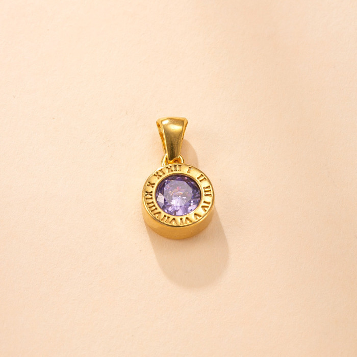 Single Pendant Titanium Steel Jewelry Round Stone-Inlaid Roman Numeral Necklace for Women High-End Feel 18K Gold Pl...