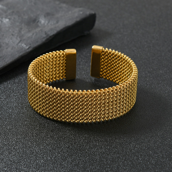 Hot-Selling Steel Wire Mesh Bracelet Light Luxury Elegant C-Type Open Bracelet for Women 18K Gold Plated Stainless St...