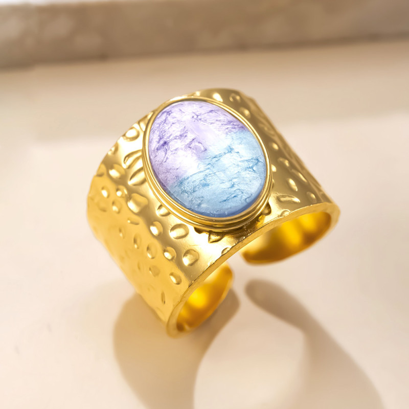 Cross-Border Amazon Stainless Steel Ring Hydraulic Color-Block Open Ring Palace Style 18K Gold Plated Titanium Steel Jewelry Factory