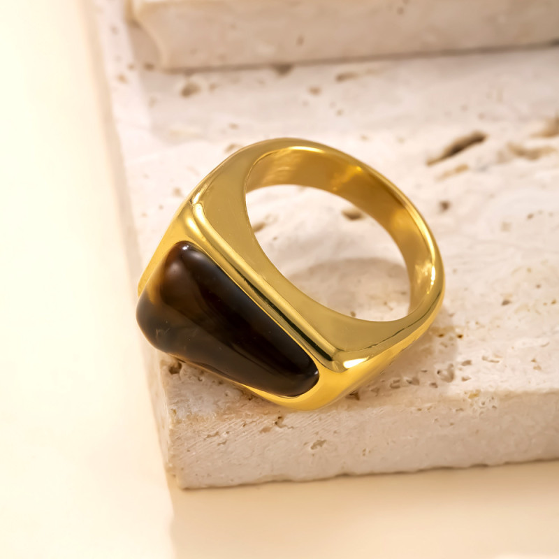 Cross-Border New Product Stainless Steel Ring Casting Irregular Cat's Eye Stone Ring Light Luxury Medieval Style Titanium Steel Jewelry Manufacturer