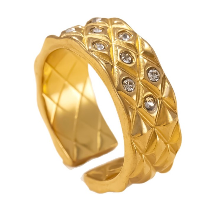 Stainless Steel Jewelry Stone-Studded Open Ring for Women Light Luxury High-End Feel 18K Gold Plated Titanium Steel...