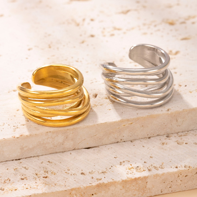 European and American Fashion Stainless Steel Ring Cast Irregular Line Open Ring 18k Gold Plated Minimalist Titanium Steel Jewelry