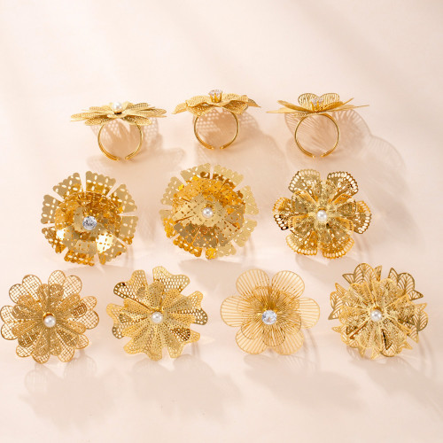 Cross-Border Fashion Stainless Steel Ring for Women, Light Luxury High-End Titanium Steel Ring, Hollow Inlaid with Diamonds, Multi-Layer Flower Open Ring