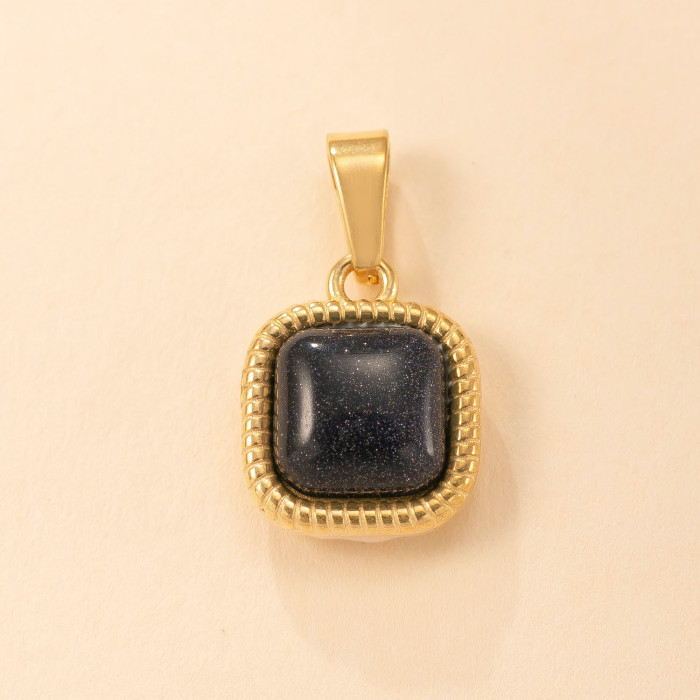 Single Pendant European and American Style Stainless Steel Jewelry Square Inlaid Natural Stone Necklace Accessories Fashion Versatile DIY Accessories Factory