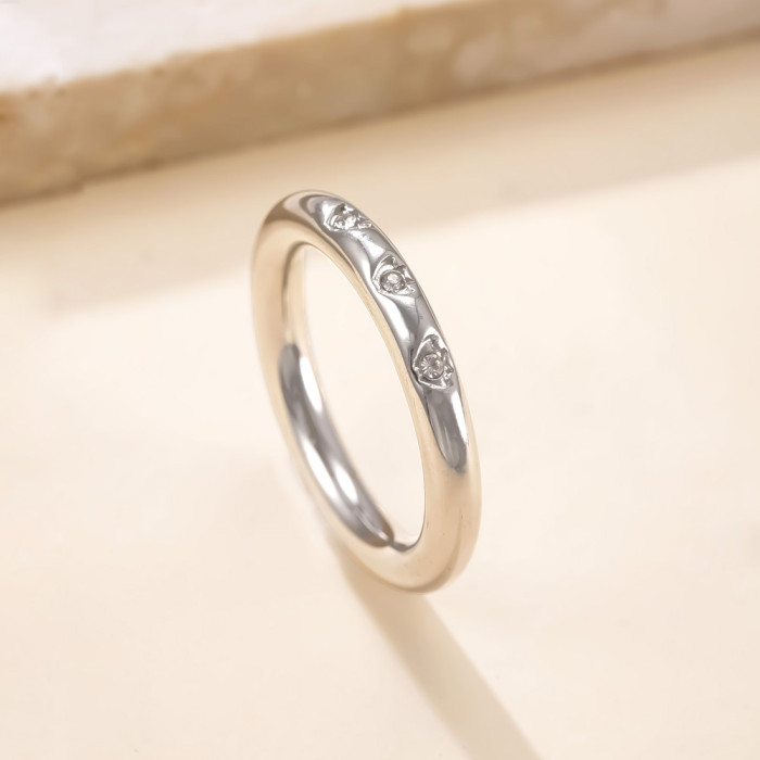 Cross-Border Titanium Steel Jewelry 4mm Three-Diamond Couple Rings Ins Style Simple Stainless Steel Rings Geometric Couple Rings