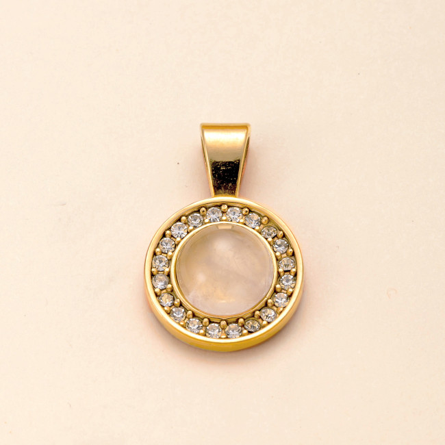 Single Pendant Factory Direct Sale Stainless Steel Jewelry Casting Round Inlaid Natural Stone Accessories Vintage Light Luxury DIY Jewelry