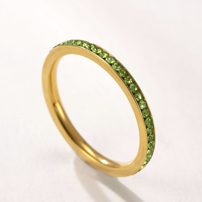 Cross-Border Hot-Selling Titanium Steel Jewelry 2mm Inlaid Colorful Diamond Couple Rings High-End Simple Stainless Steel Stackable Rings Factory