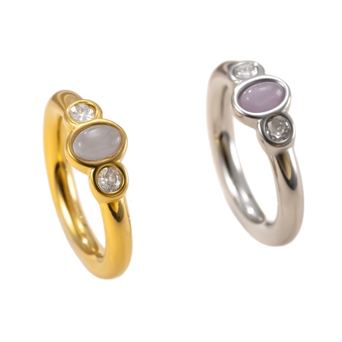 Hot Selling Stainless Steel Ring Oval Natural Stone Stone-Inlaid Couple Rings High-End Simple Titanium Steel Jewelr...