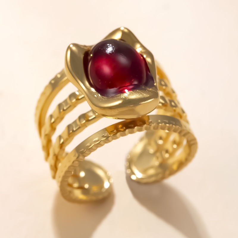 European and American New Titanium Steel Open Ring for Men and Women, Hydraulic Three-Line Gemstone Ring, Colorful Stainless Steel Jewelry Wholesale