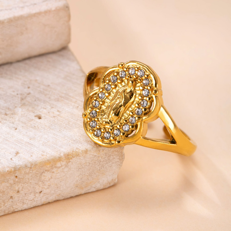 Cross-Border Hot-Selling Stainless Steel Ring Casting Virgin Mary Inlaid Diamond Index Finger Ring Titanium Steel Non-Fading Light Luxury Retro Ring